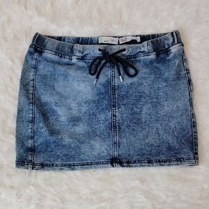 Stretchy Denim Look Mini Skirt with Drawstring
